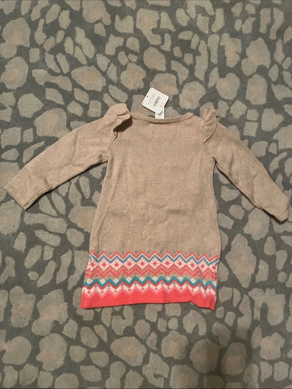Girls Llama Sweater Dress with Coral and Teal Accents